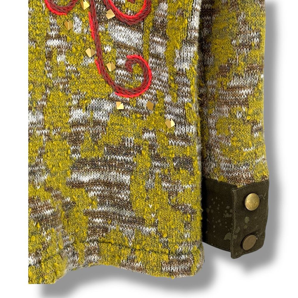 Pilcro Anthropologie Phoenix Knit Jacket Embroidered Sequin Bird Size Small - Picture 6 of 11